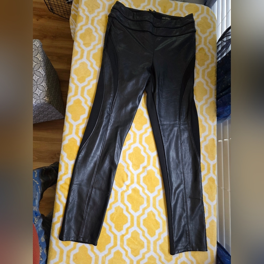 Nikibiki Elegant Faux Black Leather Pants.